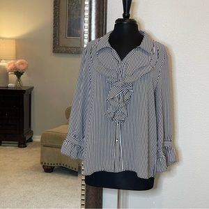 Karl Lagerfeld Paris Striped Ruffle Top XL